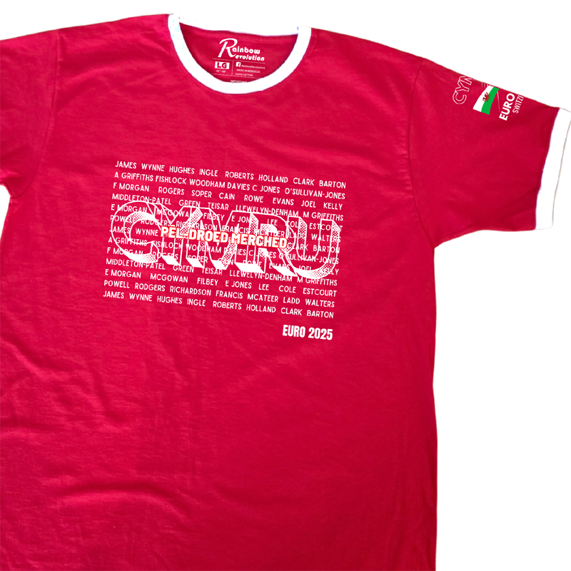 TEAM CYMRU Pêl-droed Merched Euro 25 Retro T-Shirt