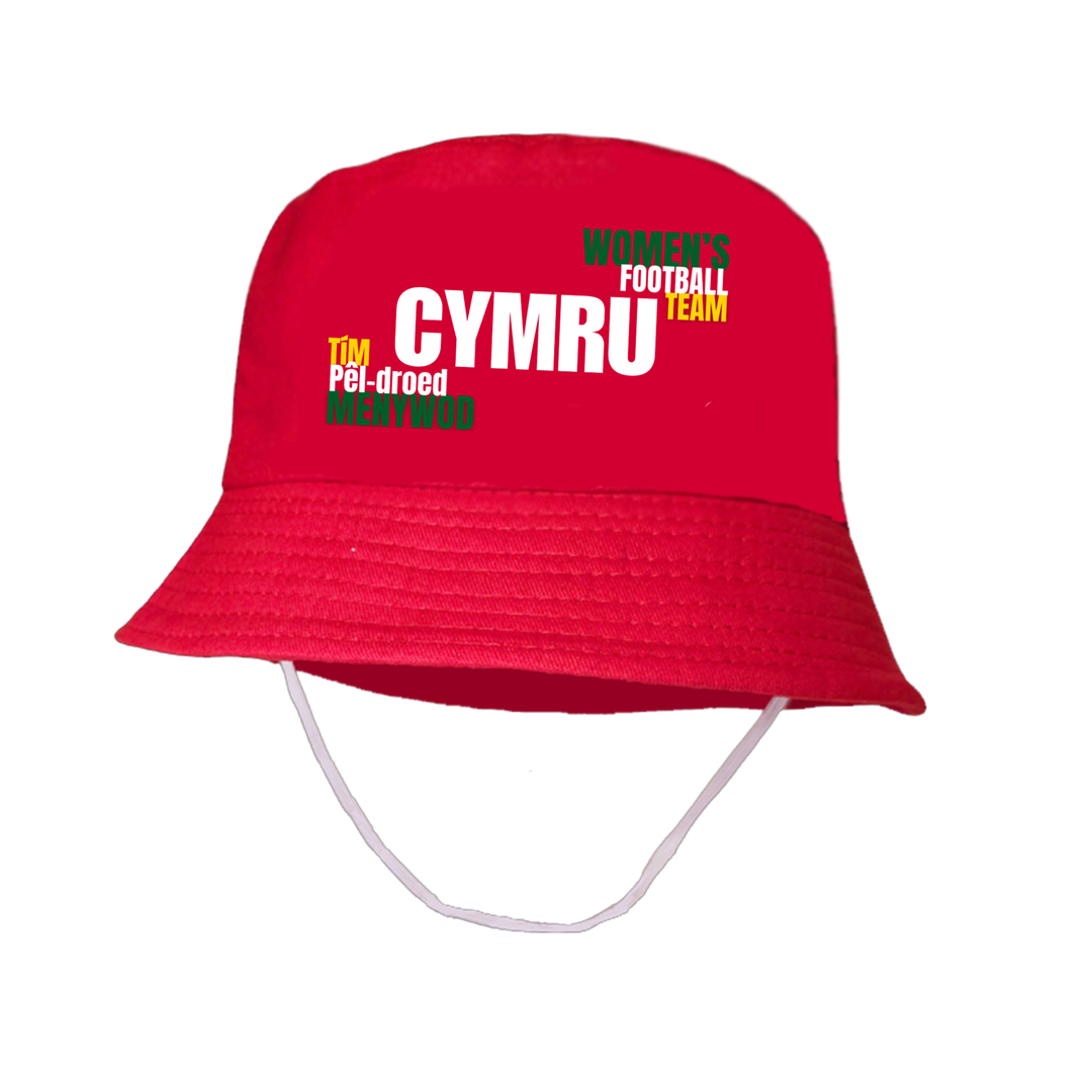 TÎM PÊL-DROED MENYWOD CYMRU  - WOMEN'S FOOTBALL TEAM Bucket Hat - Adult 55-58cm + Kids 52-54cm