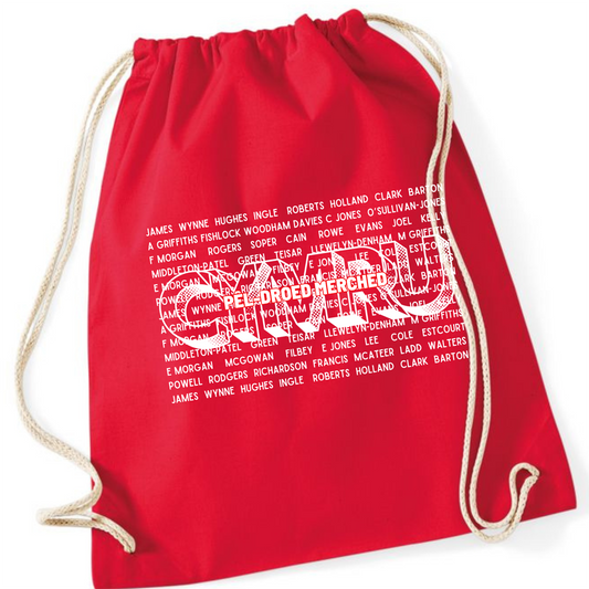 Team Cymru Pêl-droed Merched Canvas Drawstring Travel Bag