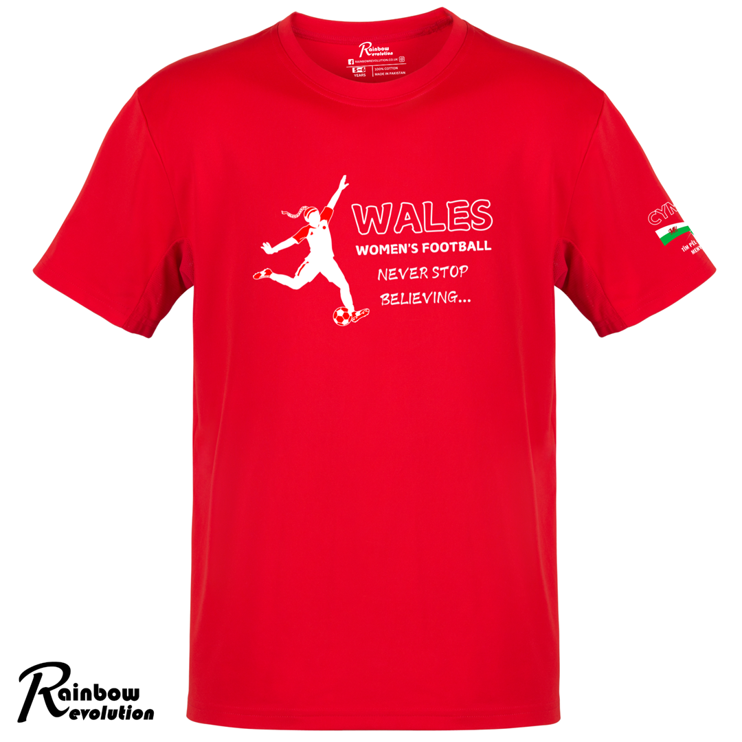 KIDS (3-15 YEARS) NEVER STOP BELIEVING WALES WOMEN'S Football T-Shirt