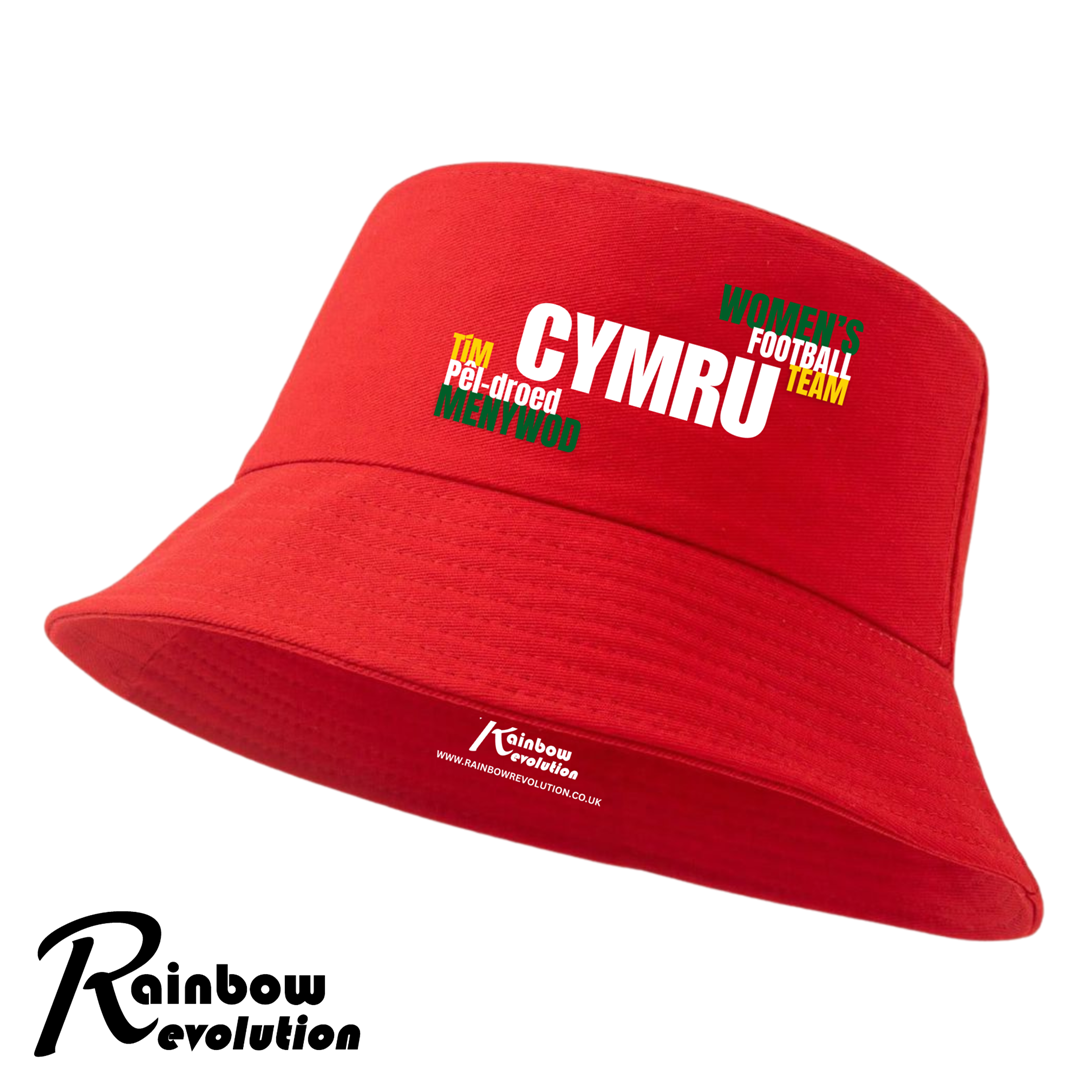 TÎM PÊL-DROED MENYWOD CYMRU  - WOMEN'S FOOTBALL TEAM Bucket Hat - Adult 55-58cm + Kids 52-54cm