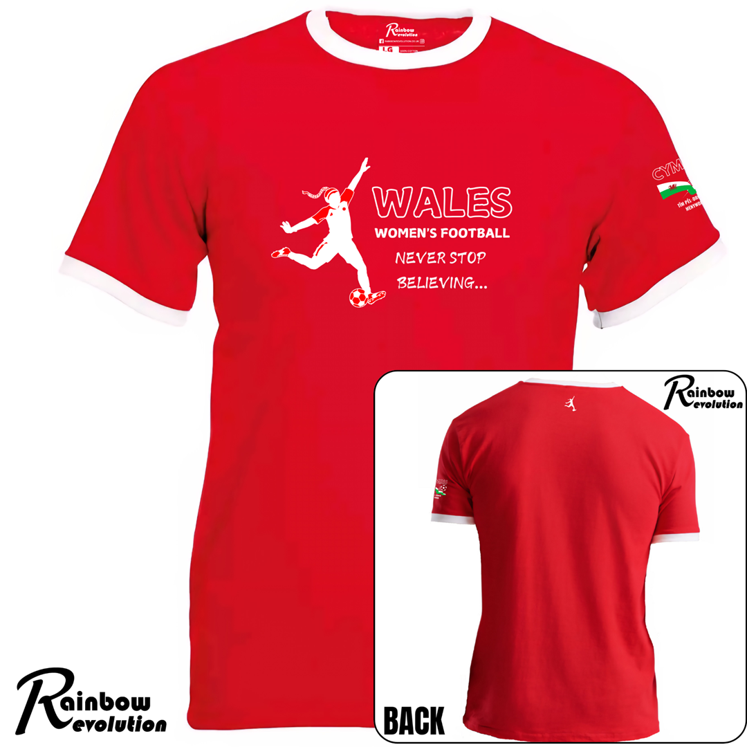 WALES - NEVER STOP BELIEVING Classic Retro Women's Football T-Shirt