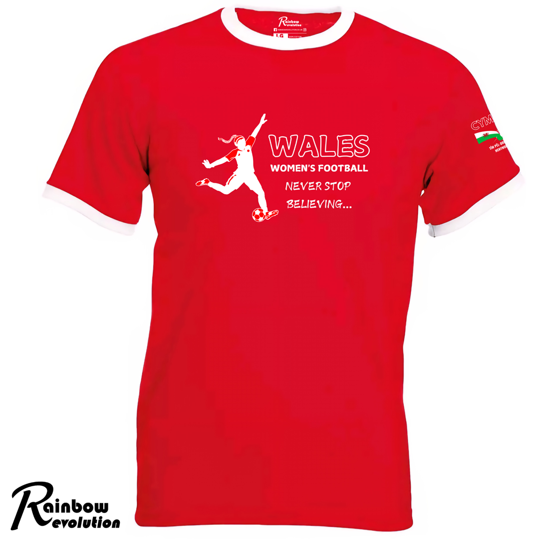 WALES - NEVER STOP BELIEVING Classic Retro Women's Football T-Shirt