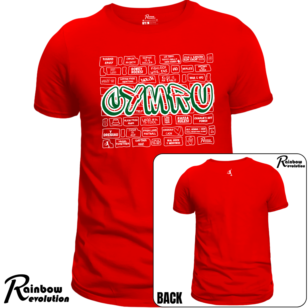 CYMRU 80's GRAFFITI PLAYERS RED WALL - Adult T-Shirt