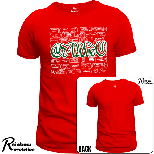 CYMRU 80's GRAFFITI PLAYERS RED WALL - Adult T-Shirt