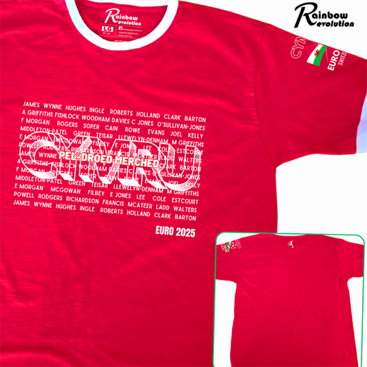 TEAM CYMRU Pêl-droed Merched Euro 25 Retro T-Shirt