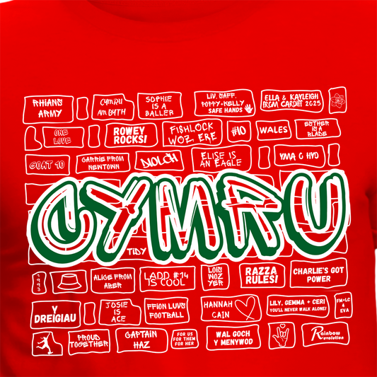 CYMRU 80's GRAFFITI PLAYERS RED WALL - Adult T-Shirt