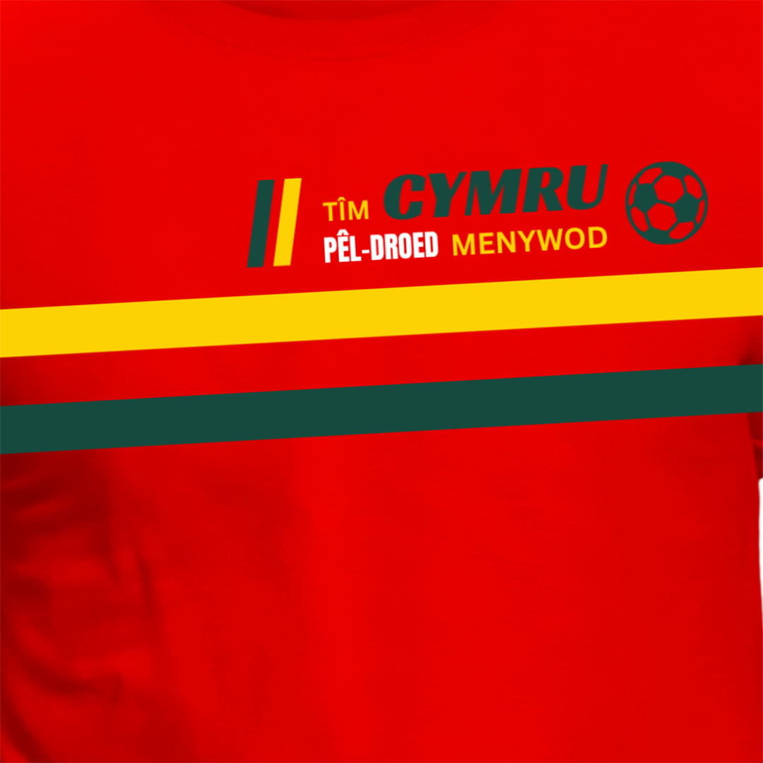 CYMRU TÎM PÊL-DROED MENYWOD RETRO STRIPES- Adult T-Shirt RED